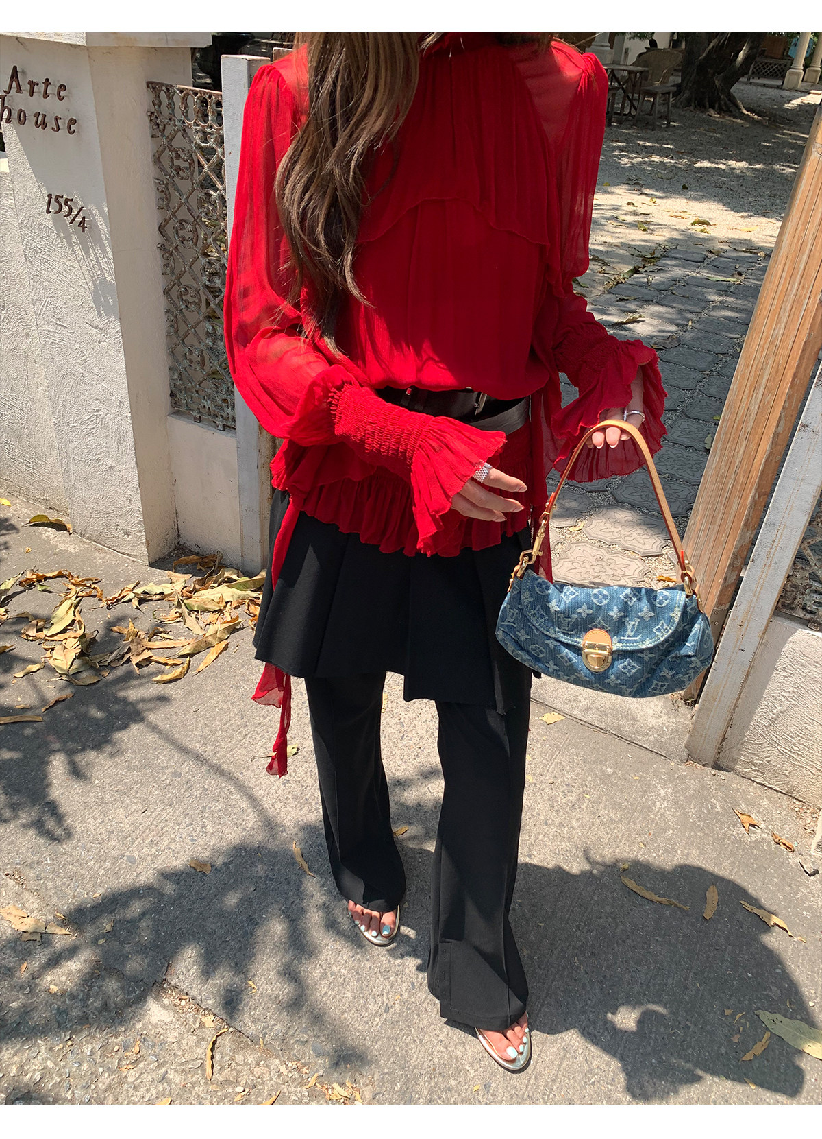 马儿MAR женские повседневные брюки с имитацией двухслойности и плиссированной задней вставкой, черные, стройнящие, универсальные, длинные с разрезами