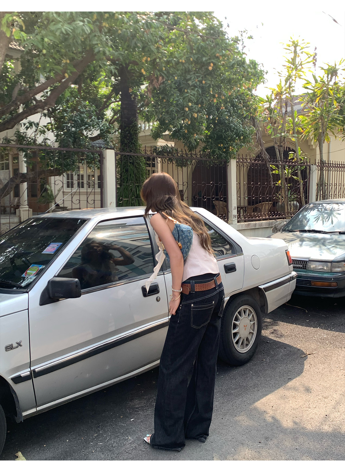 马儿MAR винтажные джинсы с контрастной строчкой женские весна-лето широкие прямые стройнящие свободные черные длинные брюки