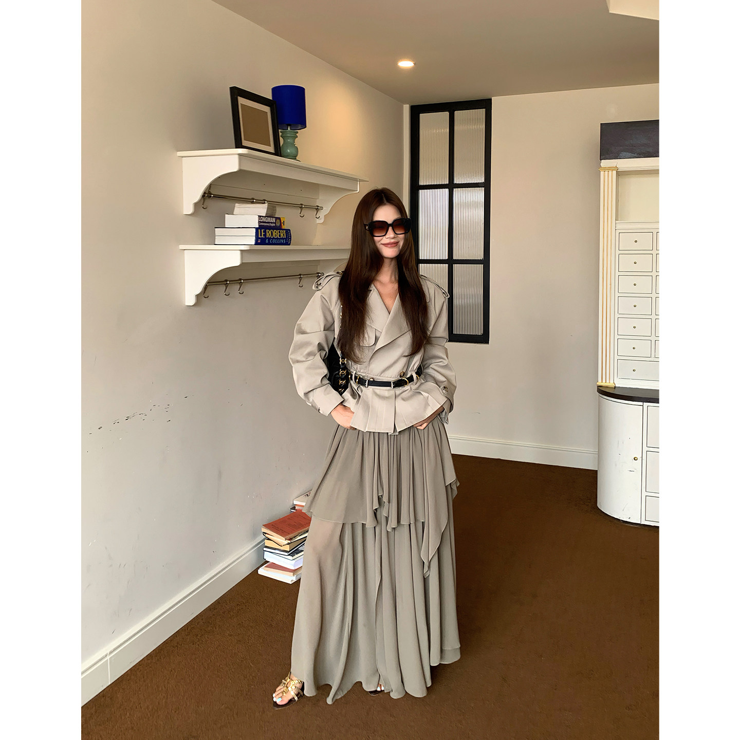 马儿MAR Французская юбка с оборками неправильного кроя женская расклешенная длинная многослойная юбка-торт