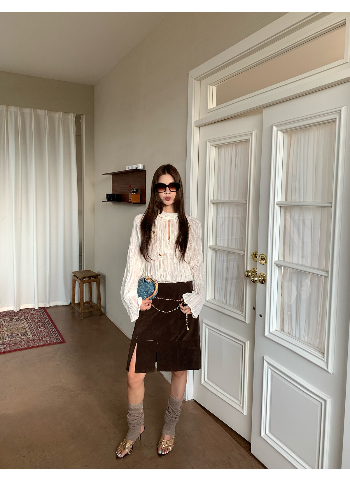 马儿MAR весенне-летняя женская рубашка с завязками на воротнике и складками, длинный рукав