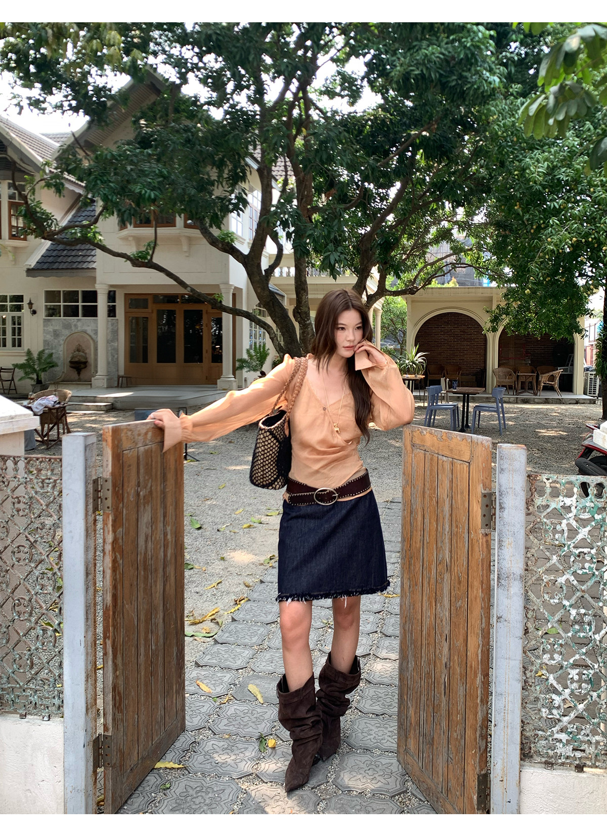 马儿MAR винтажная джинсовая юбка женская летняя с заниженной талией прямая короткая с бахромой стройнящая универсальная