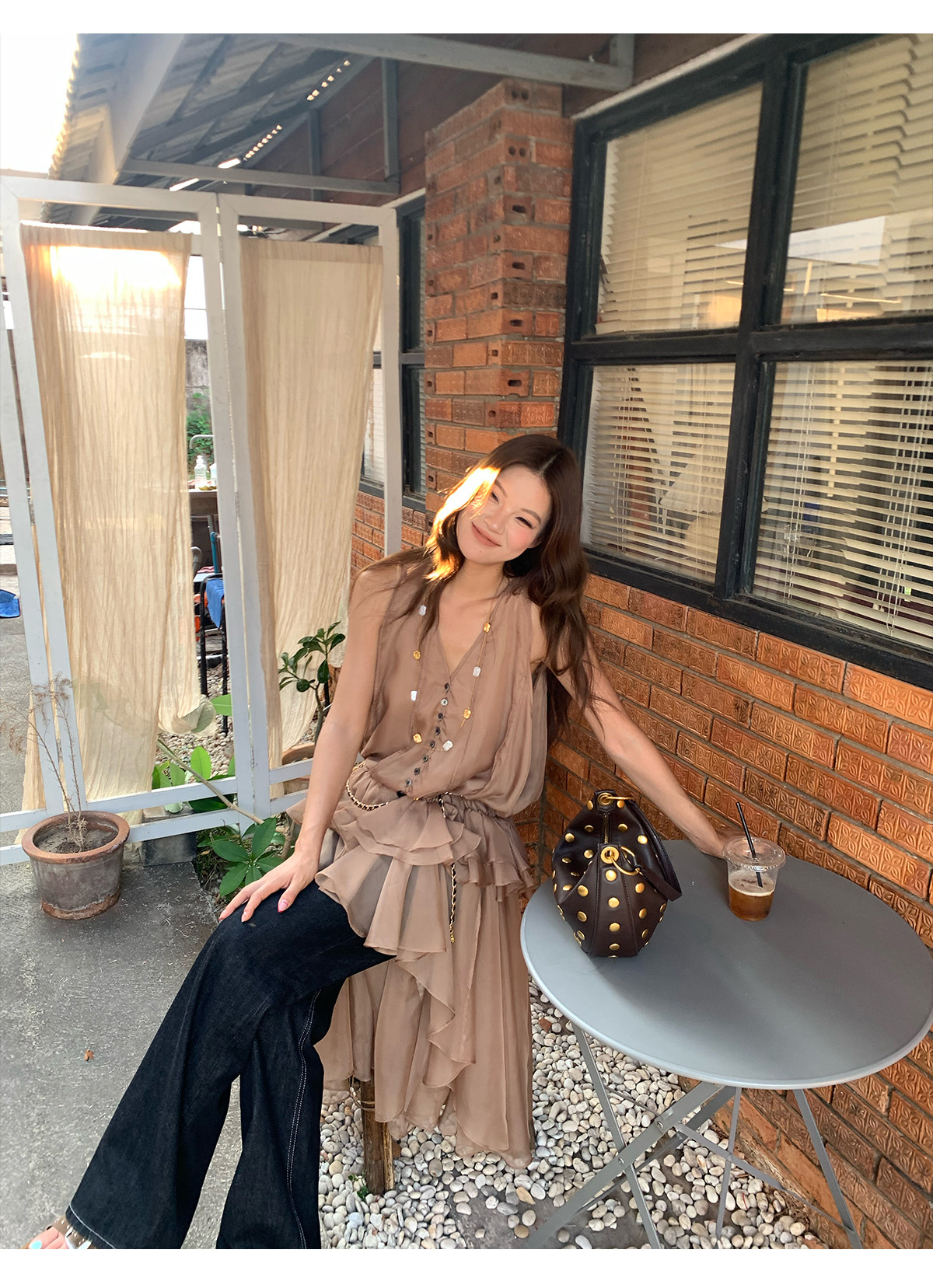 马儿MAR винтажные джинсы с контрастной строчкой женские весна-лето широкие прямые стройнящие свободные черные длинные брюки