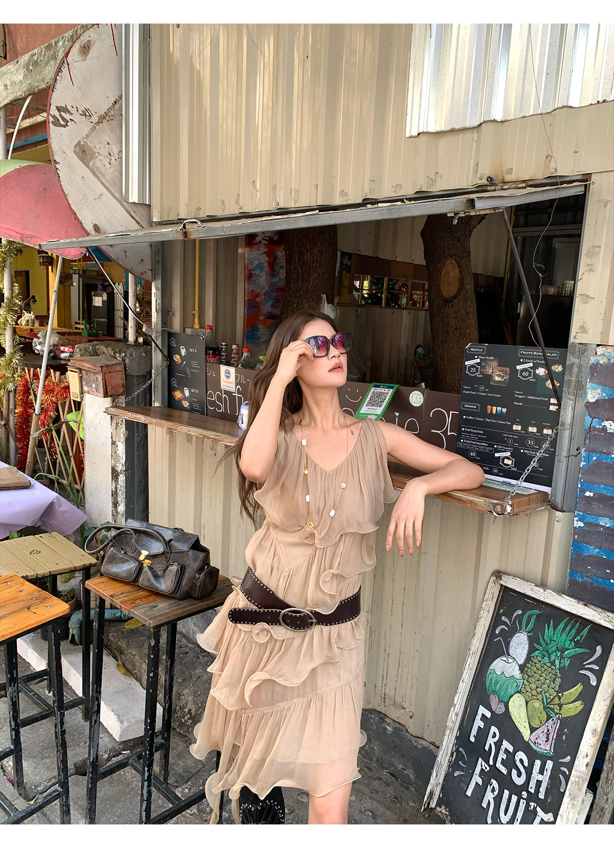 马儿MAR Винтажное платье с V-образным вырезом и оборками, летнее стройнящее короткое платье в курортном стиле для женщин