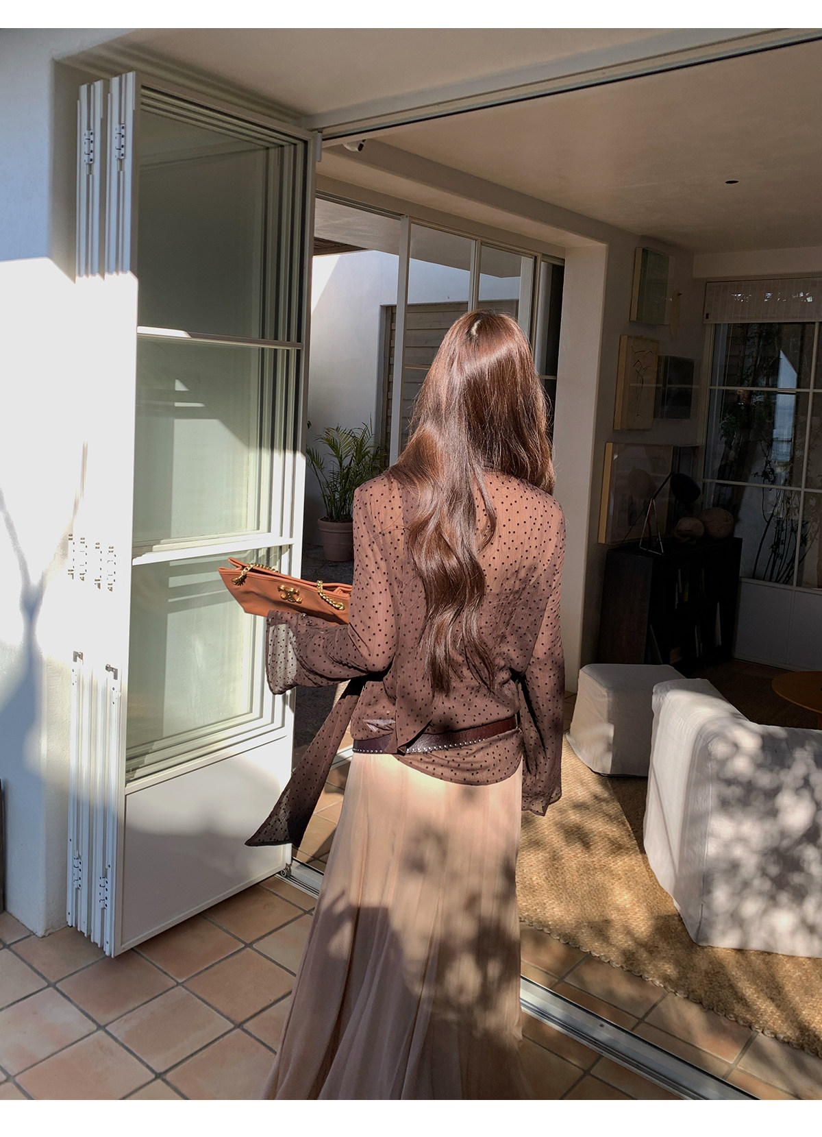 马儿MAR французская ретро блузка с лентами V-образным вырезом в горошек длинный рукав женская дизайнерская приталенная элегантная рубашка