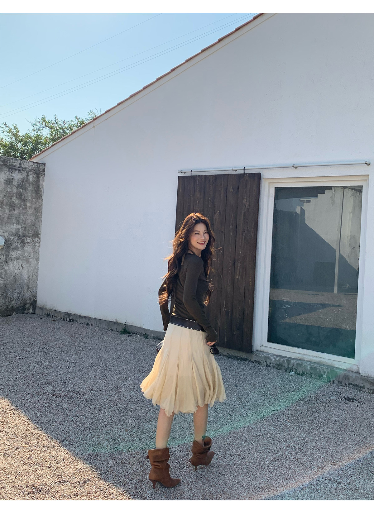 马儿MAR Элегантная А-силуэтная юбка средней длины из смесового тенселя с пышным подолом для женщин