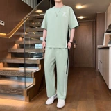 Летний шелковый комплект для отдыха, модные штаны, городской стиль, короткий рукав, подходит для подростков