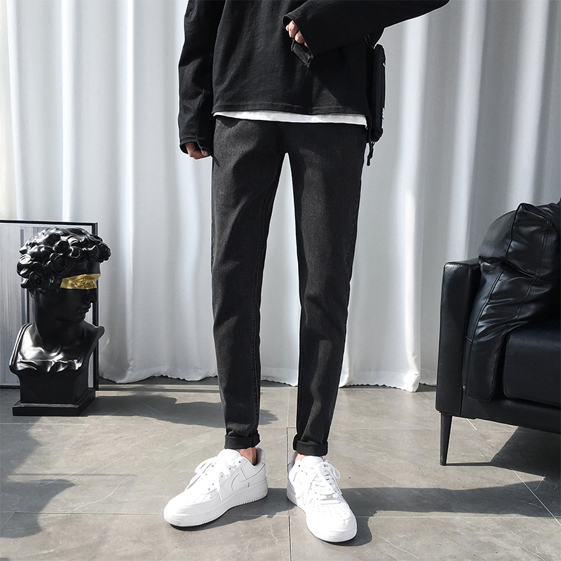 Cropped pants men slim small foot trend versatile casual black pants men fall 2021 new fashion brand jeans