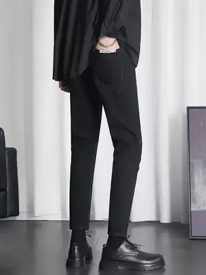 Jeans men slim small feet Tide brand autumn Korean trend nine points Black pants 2021 new casual trousers