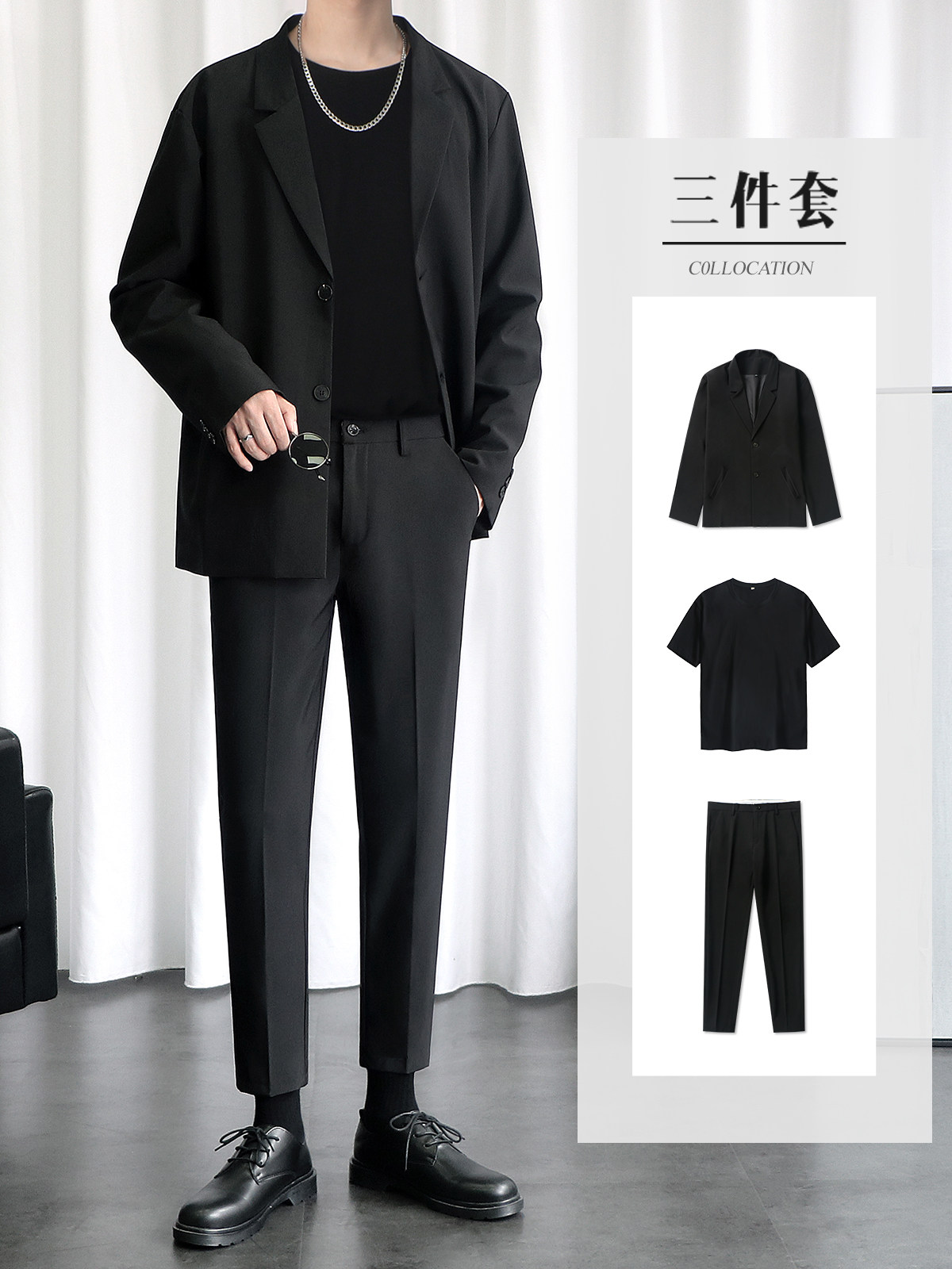Suit suit Men fall sense summer slim trousers Men's casual pants Korean version of the trend loose suit jacket