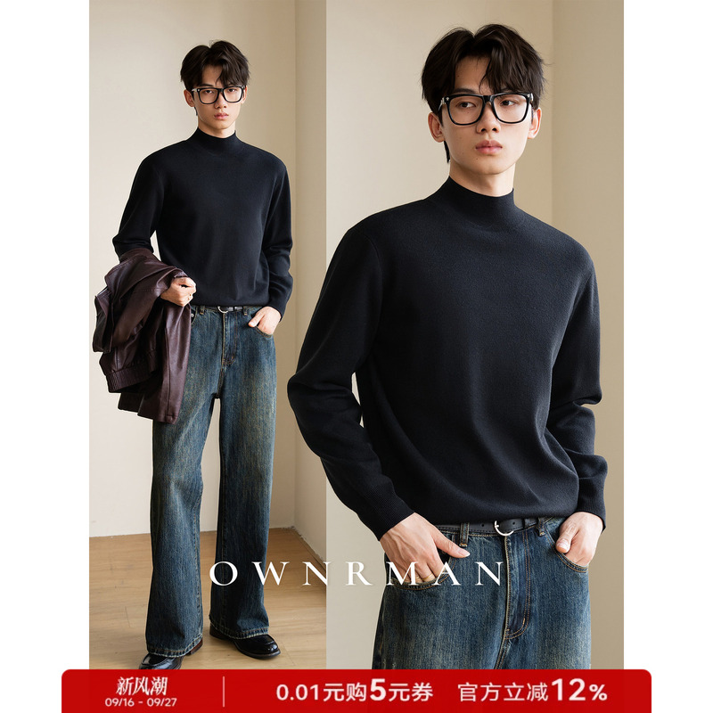 "Modal Blend" Ownr Black Half-Turtleneck Knitted Base Layer Sweater for Men, Autumn Warm Slim-Fit Inner Sweater "Modal Blend" Ownr Black Half-Turtleneck Knitted Base Layer Sweater for Men, Autumn Warm Slim-Fit Inner Sweater