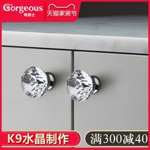 Broth European gorgeous K9 Crystal Cabinet door single hole diamond handle drawer diamond-studded wardrobe door handle