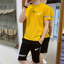 Nike Korean summer sports suit mens short sleeve T-shirt Slim trend sports five-point pants casual two-piece men