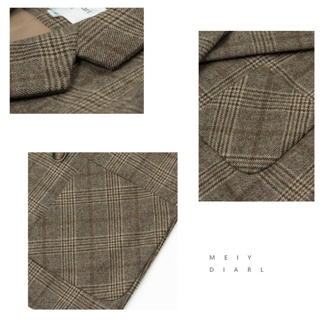 Woolen small blazer women's short 2023 autumn and winter new Korean style plaid loose plus cotton woolen coat thick