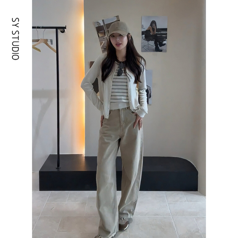 Korean Style Outfit, a Complete Set of Sweet and Gentle Style Knitwear Jacket and Straight Casual Pants, Internet Celebrity Style Two-Piece Set