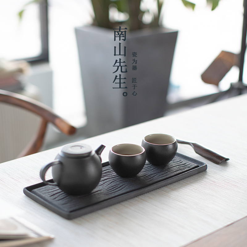 Mr Nan shan Japanese tea sets contracted household kung fu tea set of black ceramic teapot dry dip small tea tray