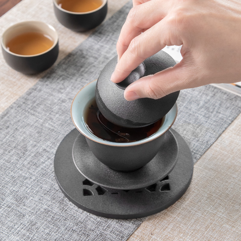 Mr Nan shan zen tea tureen ceramic bowl of black crude pottery hand grasp tureen kung fu tea cup home