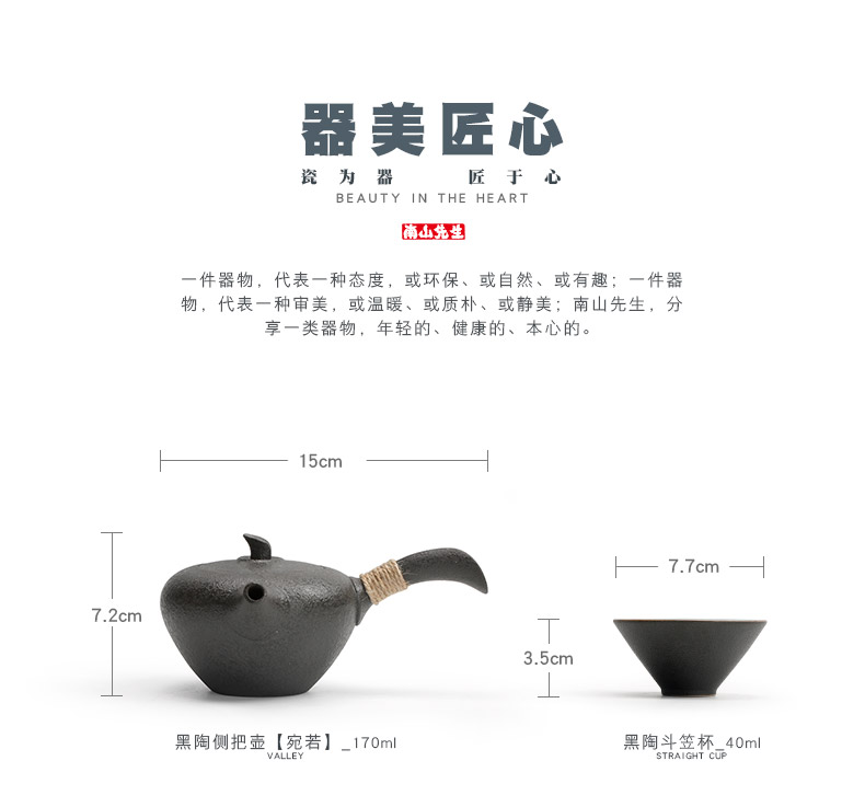 Black pottery nanshan Mr Zen like a pot of two cups of kung fu tea sets, the Japanese side pot of tea cups