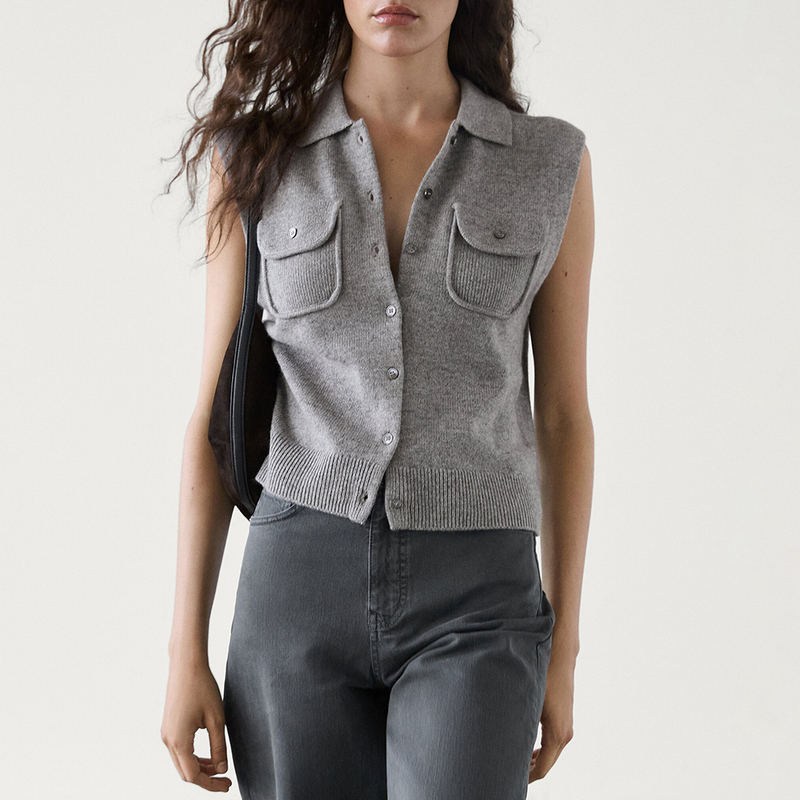 Md Women's Gray Intellectual Commuting Style Sleeveless Knitted Inner Vest 05730619205