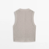 Минималистичный коричневый цветной хлопковый трикотажный жилет, осенний, облегающий крой, V-образный вырез