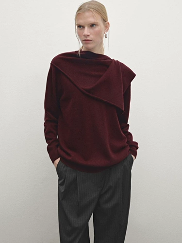 Женский зимний зимний минималистичный серый свитер в стиле старых денег MD с шарфом, свитер из смесовой шерсти 05740631802