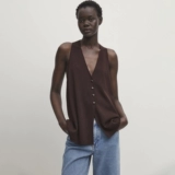 Женская трикотажная жилетка без рукавов MD Mailard Brown Old Money Style с глубоким v-образным вырезом 05744686716