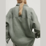 Женская легкая и элегантная зеленая льняная рубашка с длинными рукавами и длинными рукавами во французском стиле MD 05139944526