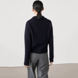 MD женский минималистичный облегающий темно-синий шерстяной вязаный кардиган половинной высоты с застежкой-молнией для женщин 05645619452