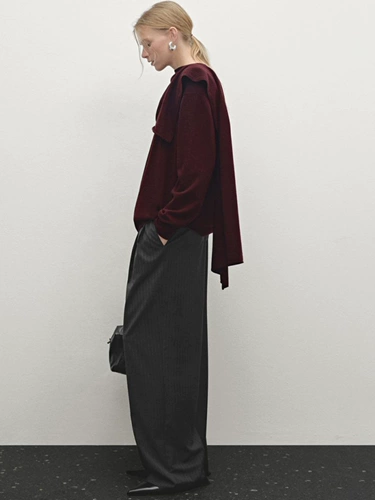 Женский зимний зимний минималистичный серый свитер в стиле старых денег MD с шарфом, свитер из смесовой шерсти 05740631802