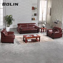 Solid wood office sofa Boss manager office sofa Coffee table combination Reception guests can take lunch break cowhide sofa