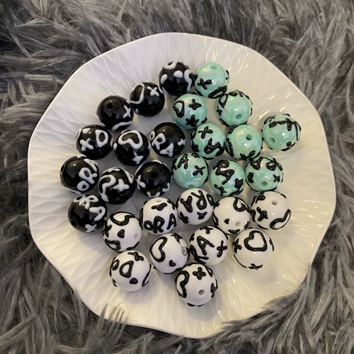 Kleinlake Hand -Painted Bead Dora, не близкая к SP Черная, белая сладкая и прохладная темная серия 16 мм бусинки