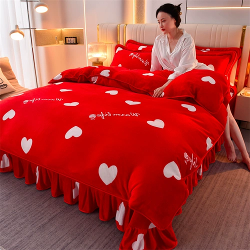 Зимний удерживающий тепло двусторонний комплект, пододеяльник, простыня для принцессы, 4 предмета, увеличенная толщина