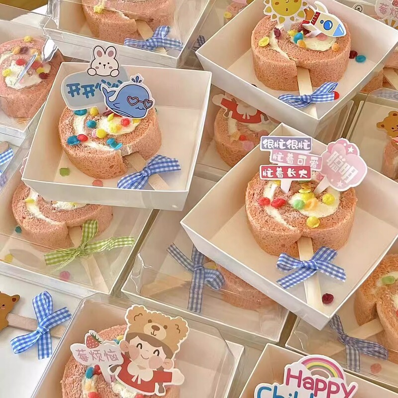 Internet-Famous Lollipop Cake Roll Packaging Box, Cut into Pieces, Towel Roll, Heightened Transparent Packaging Box, Mousse Dessert Takeaway Box