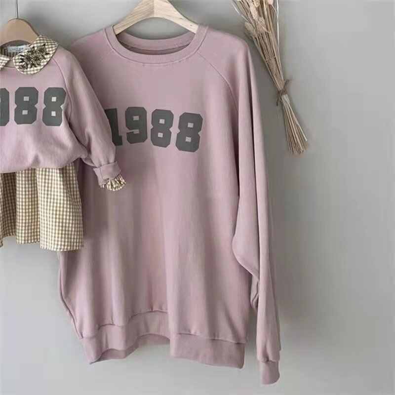 Parent-child clothing spring and autumn sweater cotton Han Fan loose letters 1988 long-sleeved boys and girls mother and child mother women's tops