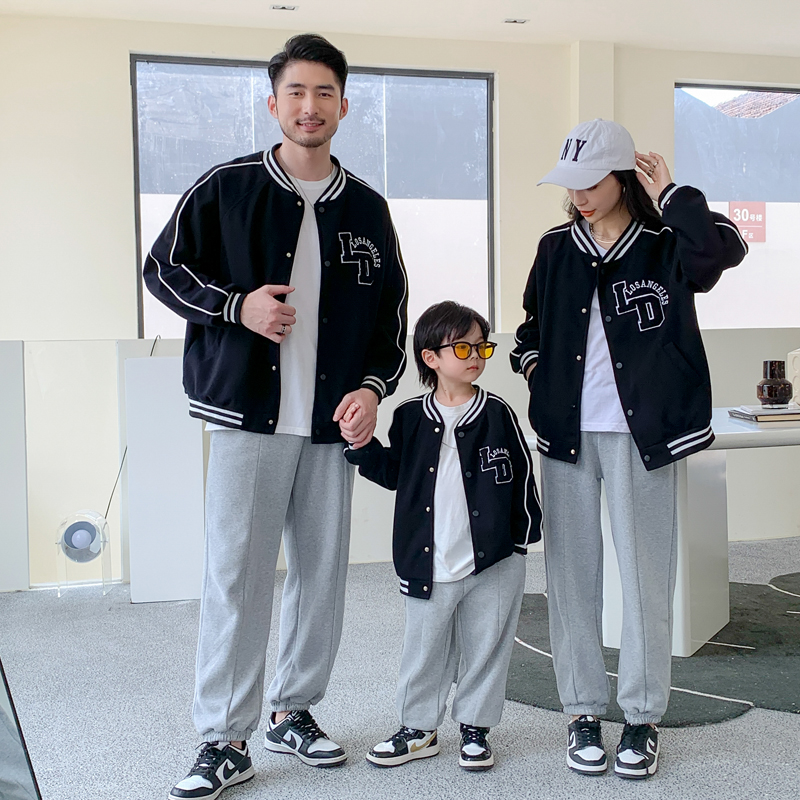 Pro-sub-dress baseball suit for a family of four, fall jacket boy girl jacket Chaumen and mother-of-the-family dress 