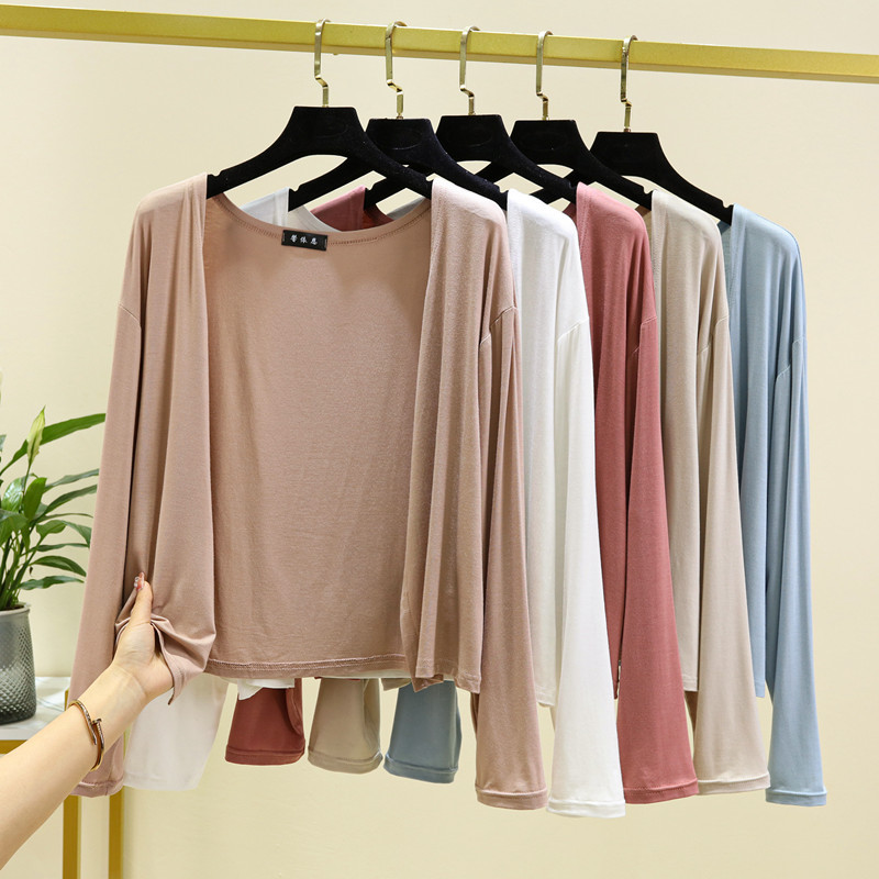 Modal Short Cardigan for Women, Summer Thin Versatile Long-Sleeve Sun Protection Clothing, Slim Fit, Slimming Outerwear, Solid Color Small Jacket Modal Short Cardigan for Women, Summer Thin Versatile Long-Sleeve Sun Protection Clothing, Slim Fit, Slimming Outerwear, Solid Color Small Jacket