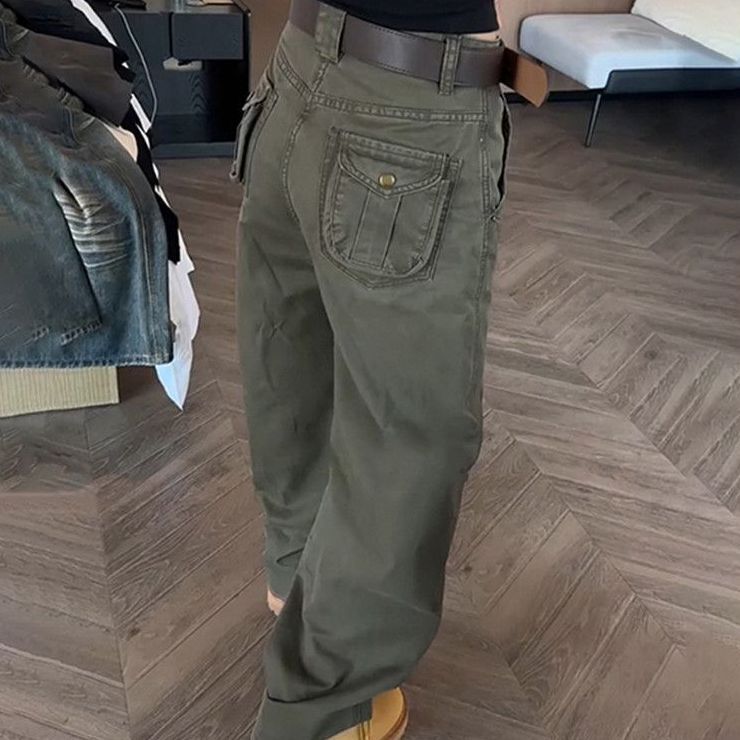 American Retro Military Green Workwear Jeans for Women 2026 Spring and Summer New High-Waisted Narrow Version Versatile Casual Long Pants American Retro Military Green Workwear Jeans for Women 2026 Spring and Summer New High-Waisted Narrow Version Versatile Casual Long Pants