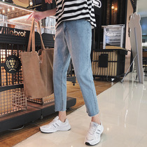 ins Super fire jeans men Korean version of retro loose straight tube ankle-length pants students Joker trend fur pants