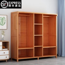 Simple curtain wardrobe home bedroom rental room solid wood storage dust-free door wardrobe strong durable coat rack