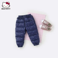 Hello Kitty, удерживающие тепло детские милые штаны с пухом для выхода на улицу, детская одежда, 1-5 лет