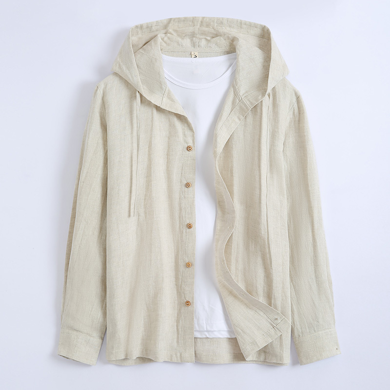 Spring Solid Color Linen Shirt for Men, Loose Thin Hooded Cotton-Linen White Top, Sun Protection Shirt for Men, Linen Shirt for Men Spring Solid Color Linen Shirt for Men, Loose Thin Hooded Cotton-Linen White Top, Sun Protection Shirt for Men, Linen Shirt for Men