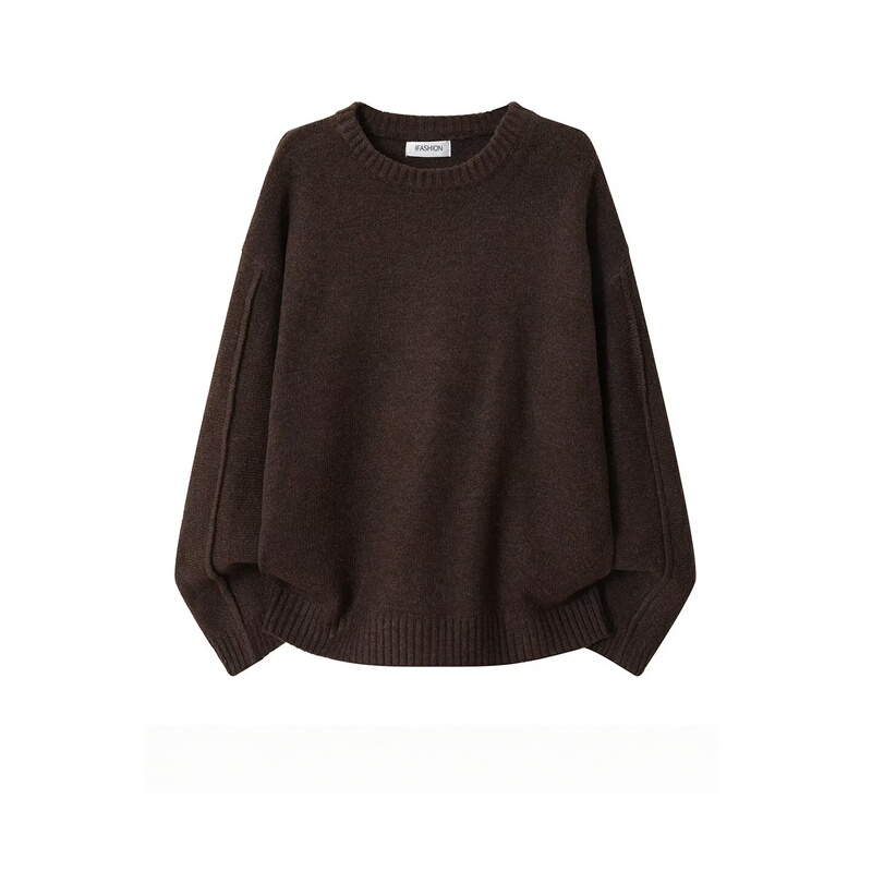 American Retro Pure Color Round Neck Long-Sleeved Knitwear for Men and Women, Autumn and Winter Lazy Style, Maillard Color Loose Knitwear