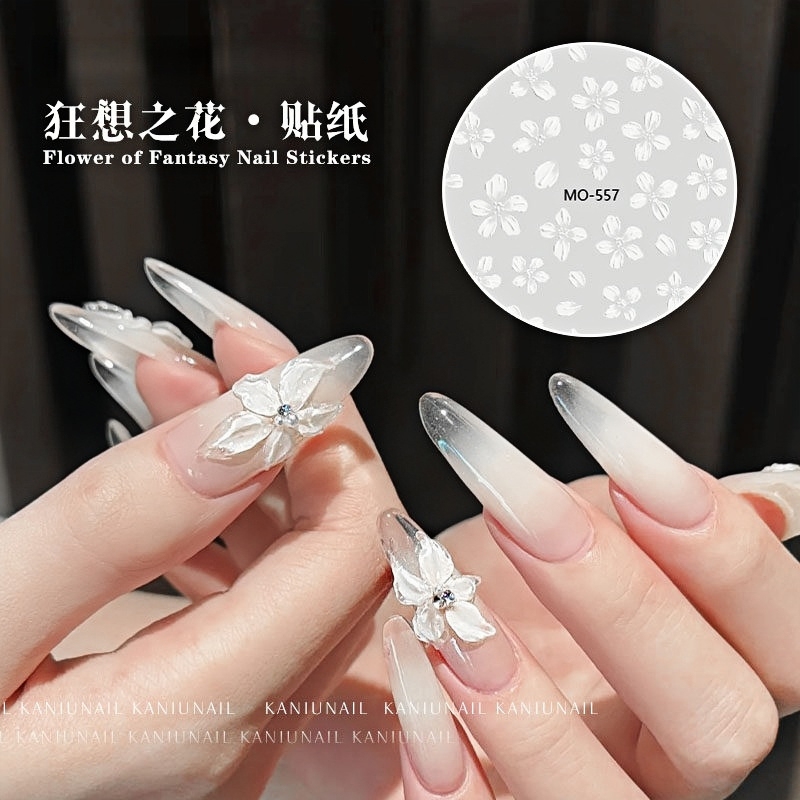 Ice-Clear Crystal Nail Art Three-Dimensional Lily Stickers Summer New Embossed Painted Ice Flower Jelly Five-Petal Flower Nail Stickers
