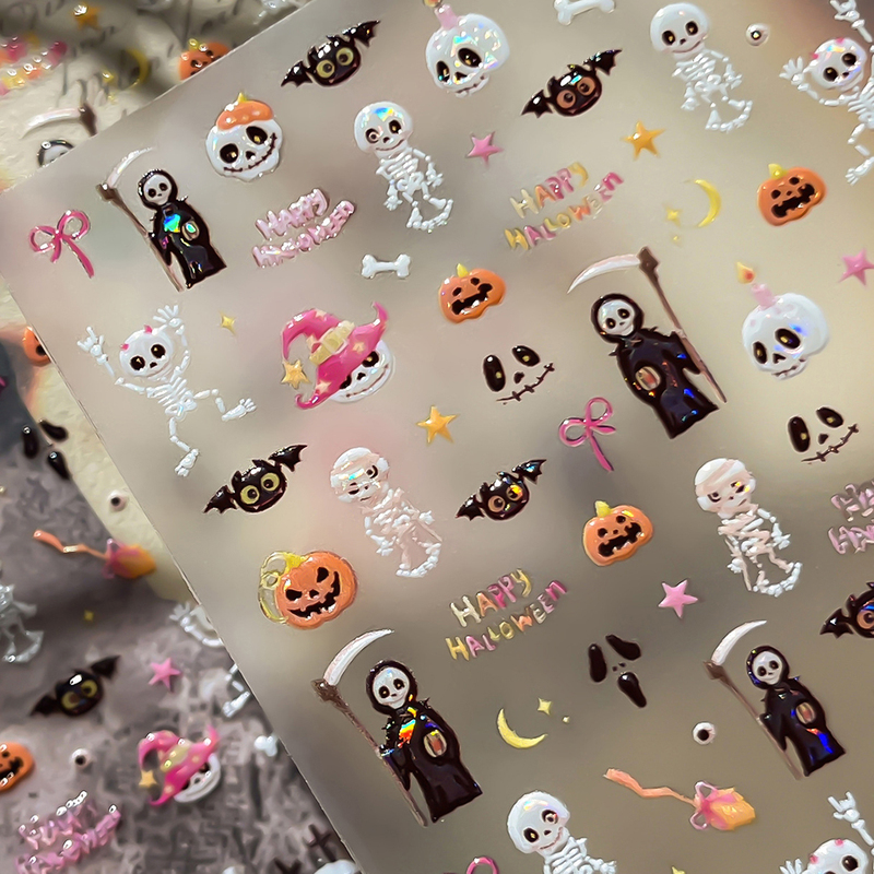 Halloween Nail Stickers 3D Stereo Ghost Skull Pumpkin Pattern Long-Lasting Decorative Stickers Nail Stickers Decorations Halloween Nail Stickers 3D Stereo Ghost Skull Pumpkin Pattern Long-Lasting Decorative Stickers Nail Stickers Decorations