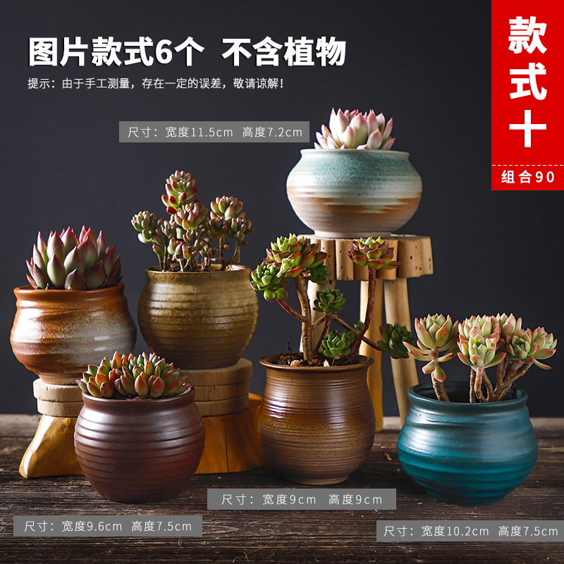 Style 10Fleshy flowerpot ceramics Special clearance Simplicity Coarse pottery ventilation indoor Large caliber Carnivorous plant originality Flowerpot
