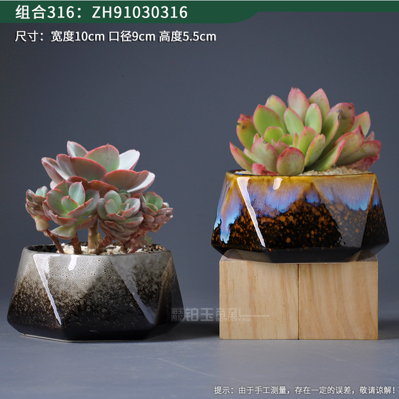 Platinum jade fleshy flowerpot geometric polygon small flower POTS of creative move Nordic ins flesh pottery pot the plants