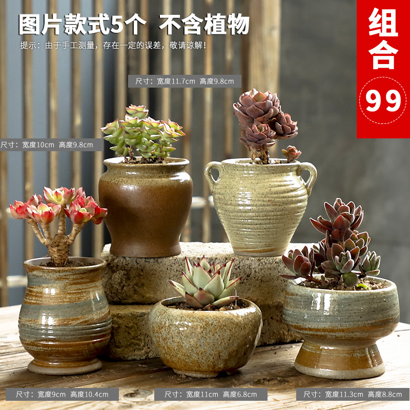 Style 12Fleshy flowerpot ceramics Special clearance Simplicity Coarse pottery ventilation indoor Large caliber Carnivorous plant originality Flowerpot