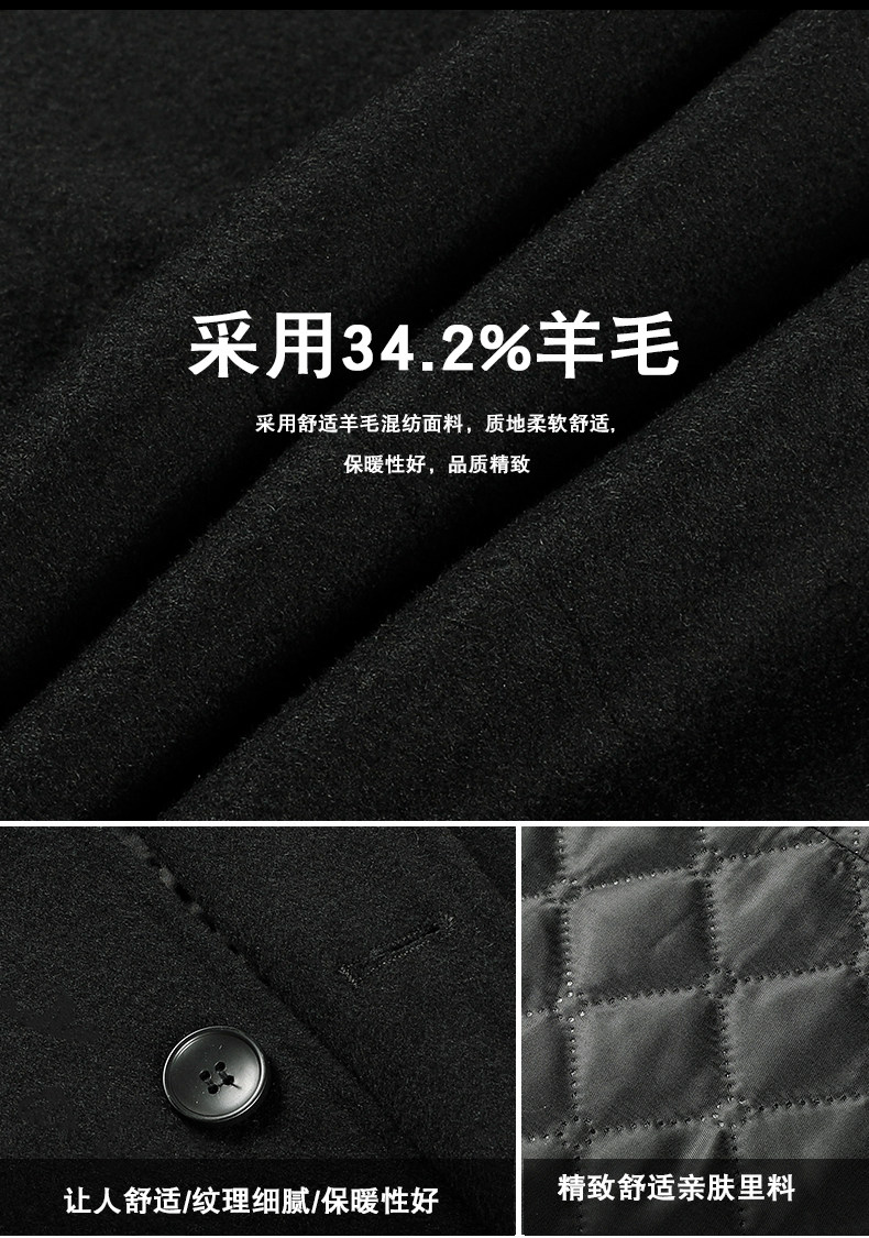 HWE 秋季新款男士修身羊毛呢大衣 图3