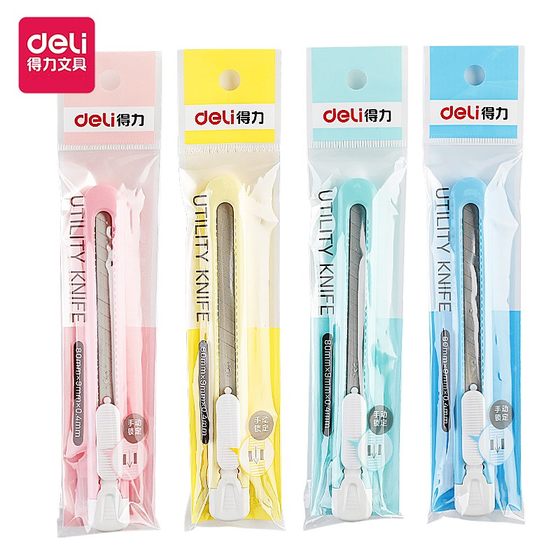 Deli utility knife 9mm small handmade knife express unboxing knife candy colored student pencil art pencil sharpener