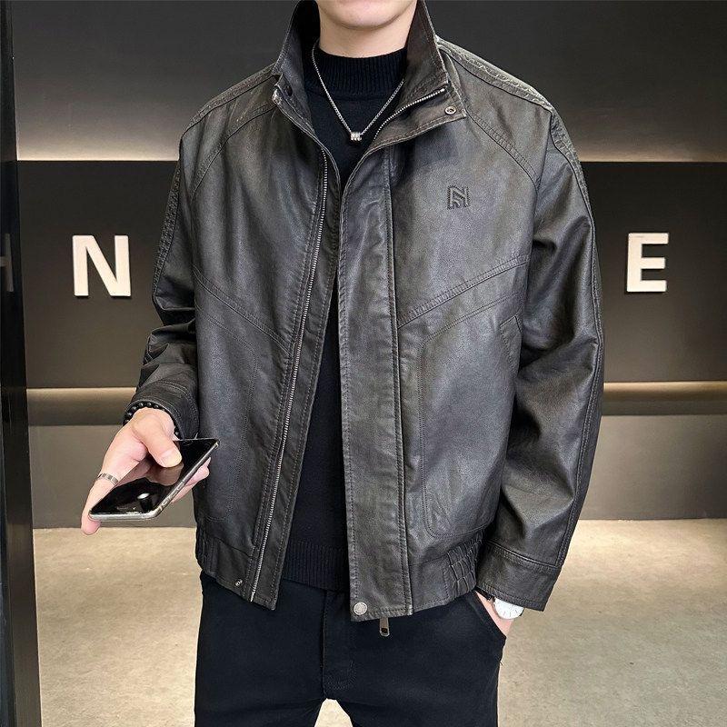 2024 New Men's Selected Leather Jackets, Versatile and Stylish Biker Jackets, Stand Collar, Loose Casual Outerwear, Trendy Men's Fashion