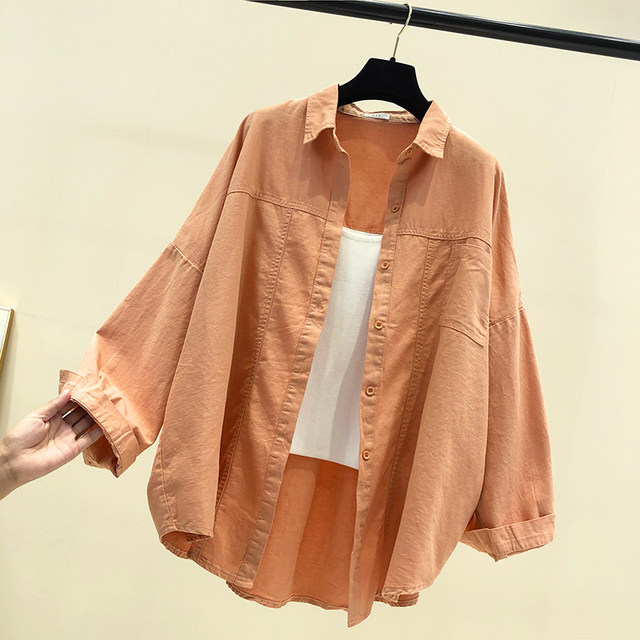 Korean version of loose and lazy style shirt women's long-sleeved spring and autumn thin casual thin coat students 2021 autumn new trend